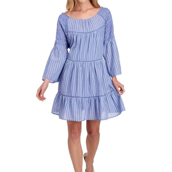 NWT Free People LOLA Embroidered Flounce Mini Dress Top Blue S Blue White NEW - Picture 6 of 10